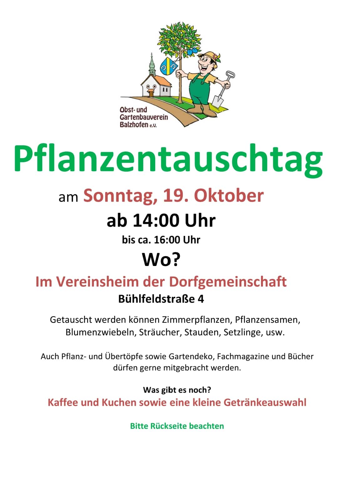 Einladung zum Pflanzentauschtag des Obst-und Gartenbauvereins Balzhofen am 19. Oktober